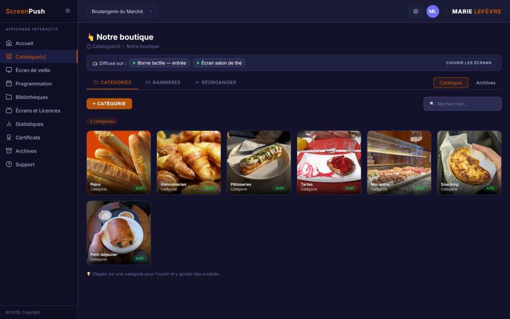 Gestion d'un catalogue dans le back-office ScreenPush