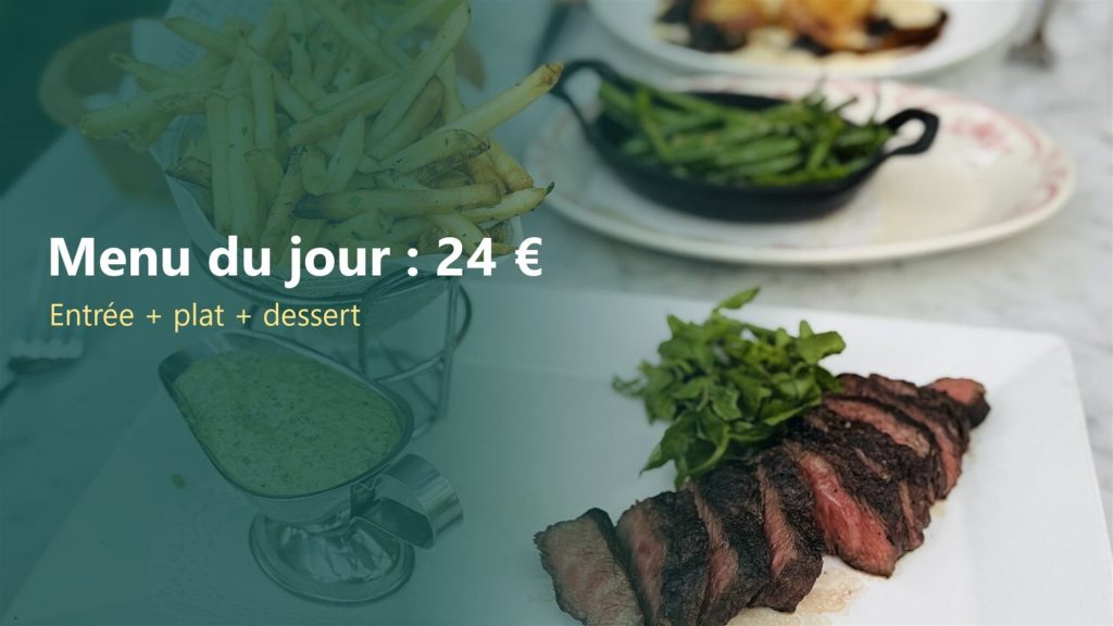 Écran du hall d'un hôtel annonçant le menu du jour
