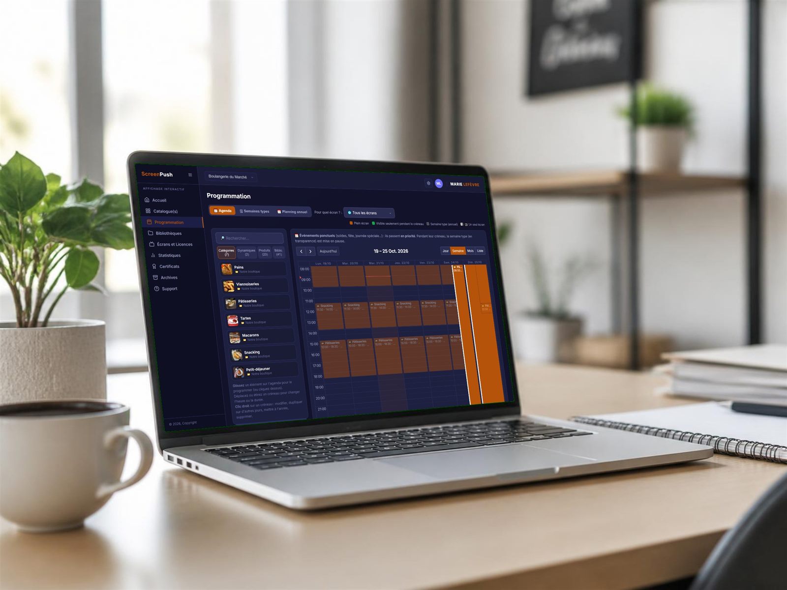 Ordinateur portable ouvert sur la programmation ScreenPush