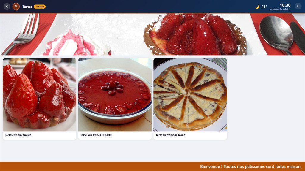 Rayon « Tartes » du catalogue tactile ScreenPush