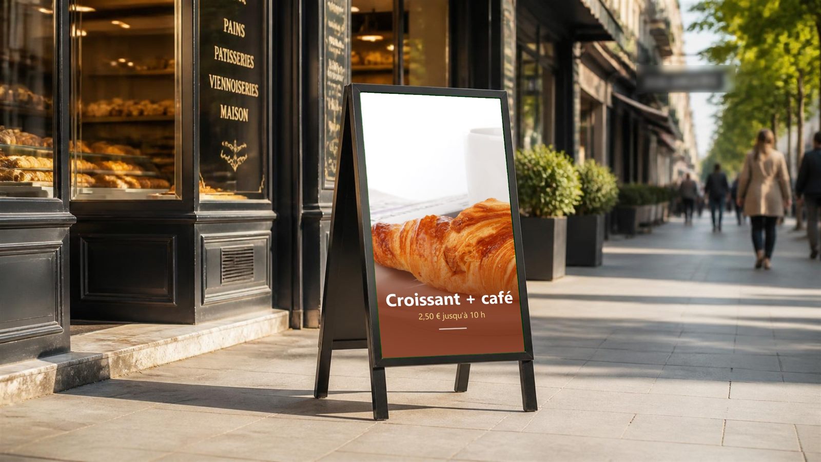 Stop-trottoir numérique devant une boulangerie
