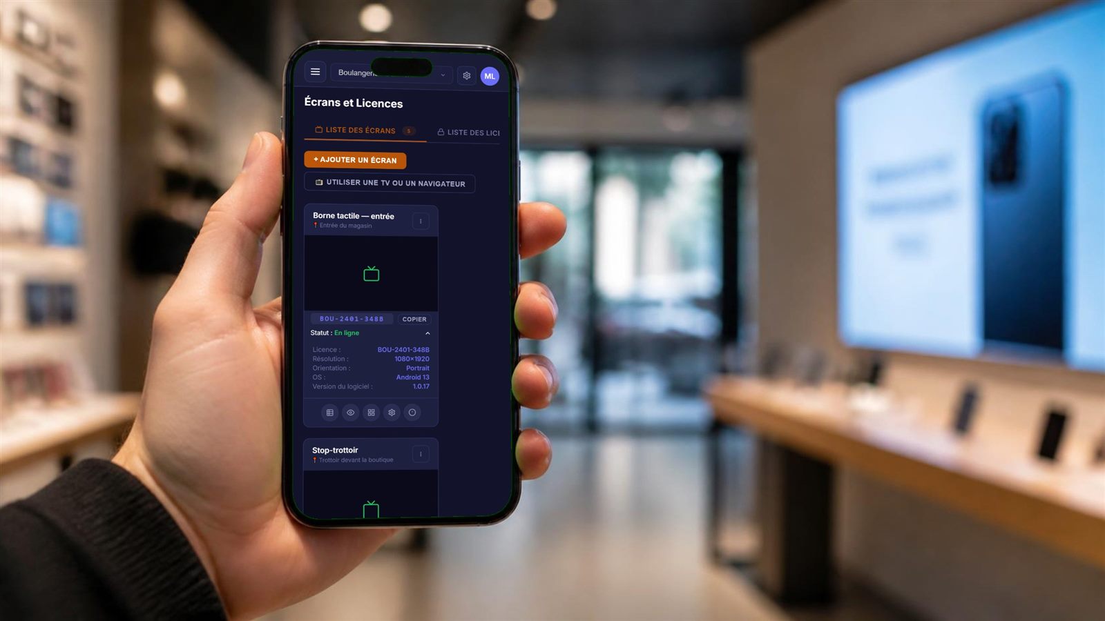 Téléphone affichant l état des écrans dans ScreenPush