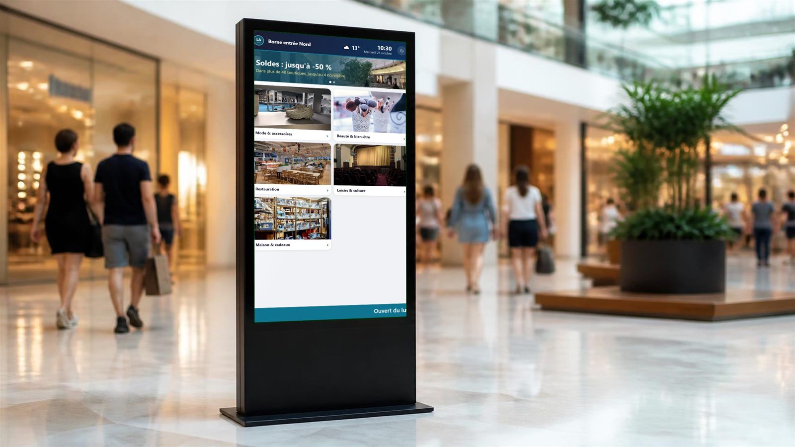 Totem tactile d orientation dans une galerie marchande